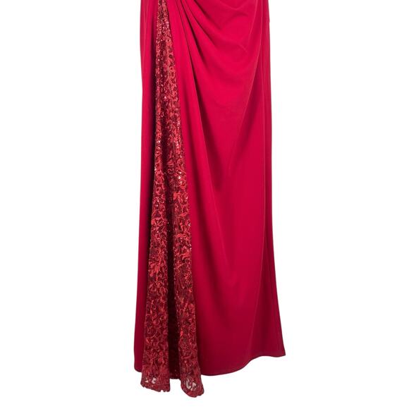 Tadashi Shoji One Shoulder Lace Insert Gown Geranium Red Size 12 - Picture 8 of 15